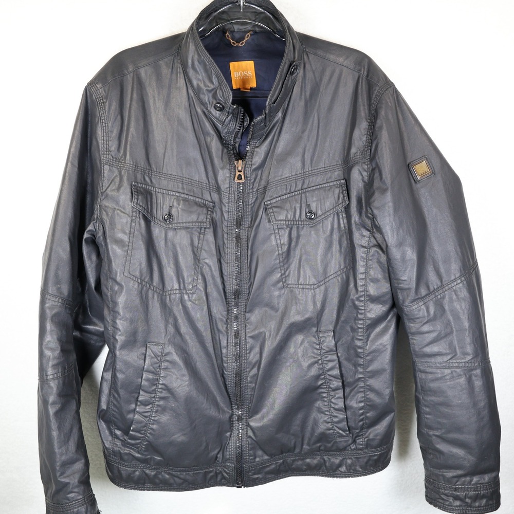 Hugo Boss Orange Coated Full Zip Jacket‎ Charcoal Grey Military Style XL 44R